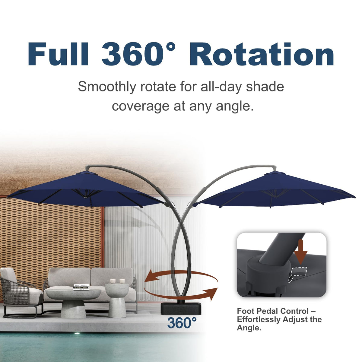 11FT Navy Blue Aluminum Cantilever Umbrella with Base Z5885