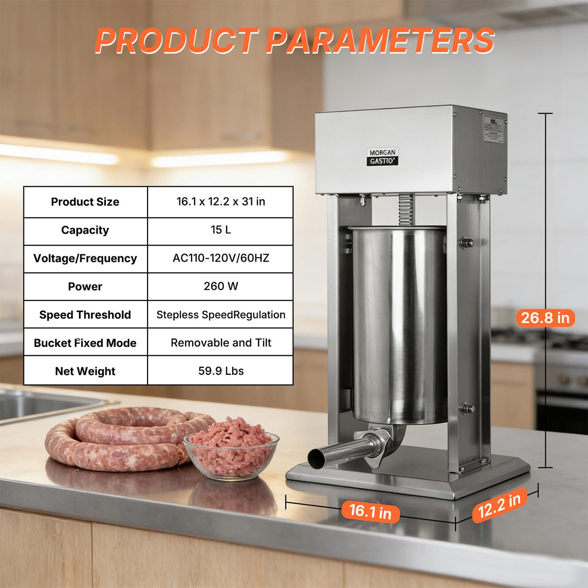 15L Stainless Steel Electric Sausage Stuffer Q303288