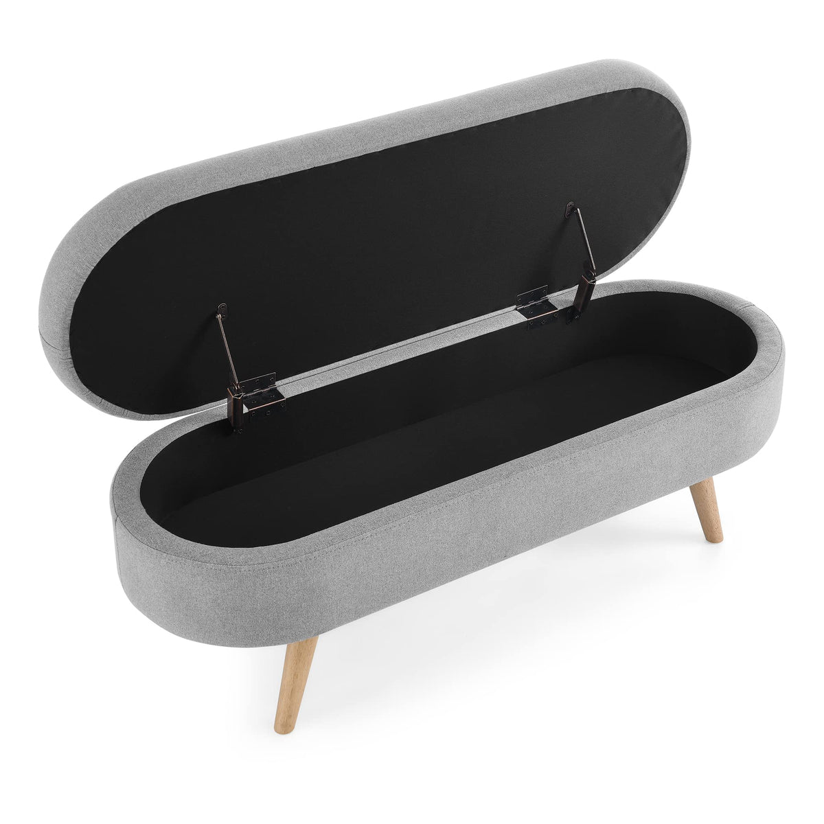 Linen Gray Upholstered Storage Ottoman Bench E517