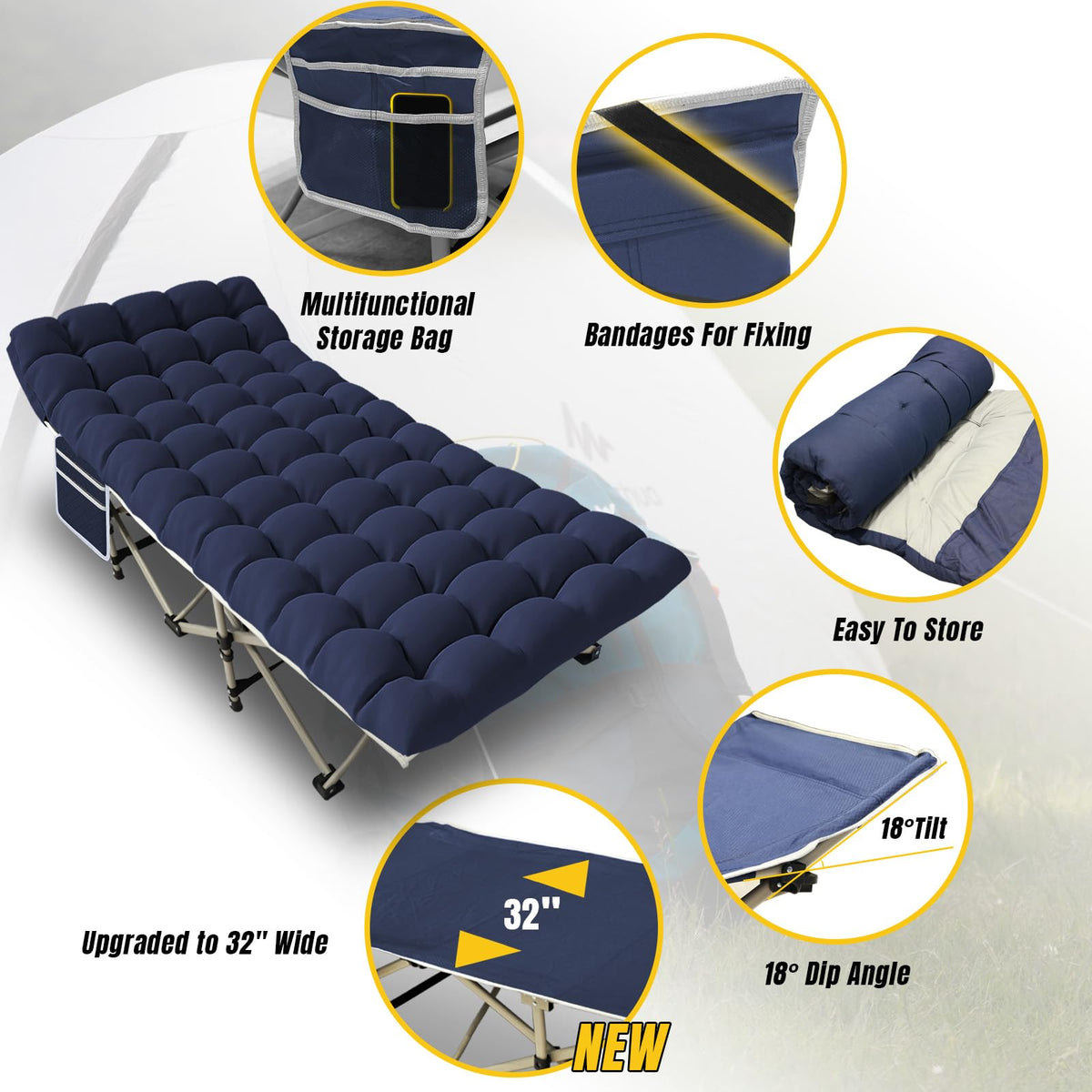Folding Camping Cot with Mattress and Carry Bag A448