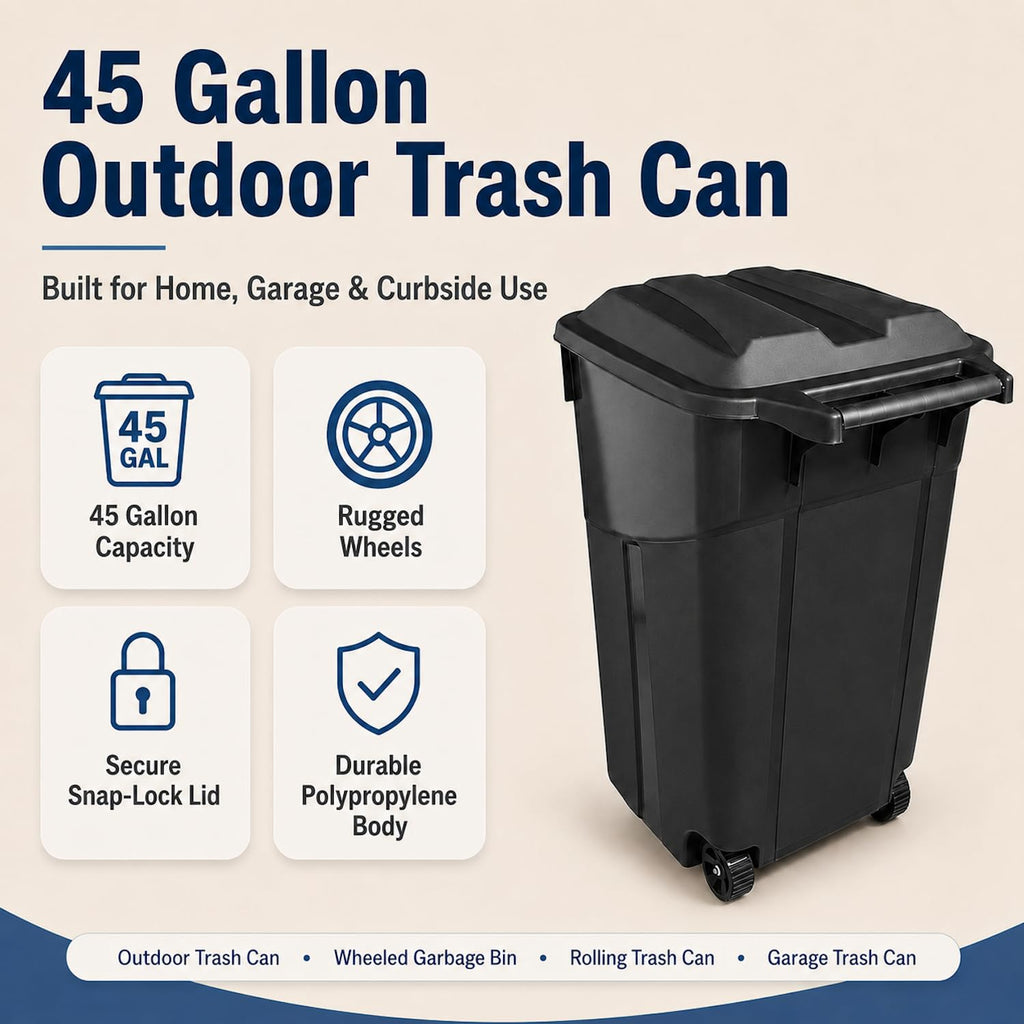 45 Gallon Wheeled Outdoor Trash Can with Lid O671545