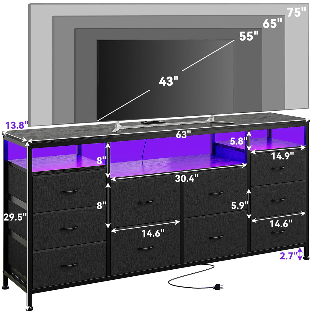Black 10 Drawer Dresser TV Stand O27415