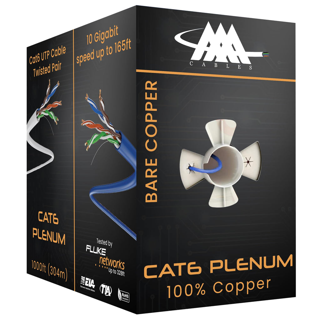 Cat6 Plenum Cable 1000Ft Bare Copper 23AWG Blue B539714