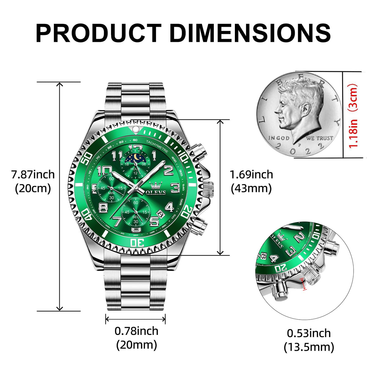 Men Luxury Chronograph Stainless Steel Waterproof Quartz Analog Watch R864