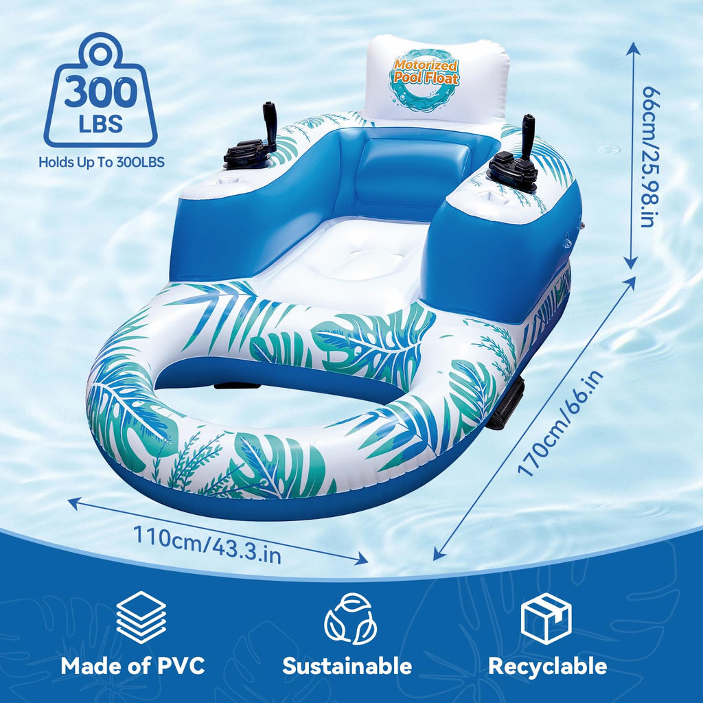 Rechargeable Motorized Pool Float Lounger with Canopy and Cup Holder Q4940