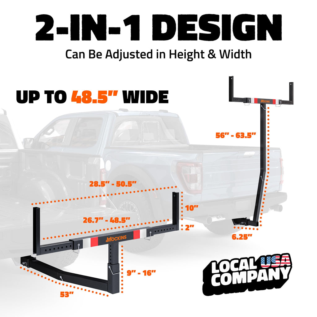 750 Lbs Cap Hitch Mount Truck Bed Extender with Stabilizer & Straps T40651