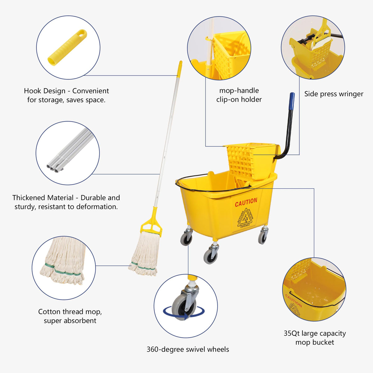 35Qt. Side-Press Mop Bucket and Wringer Combo on Wheels, Yellow K661804