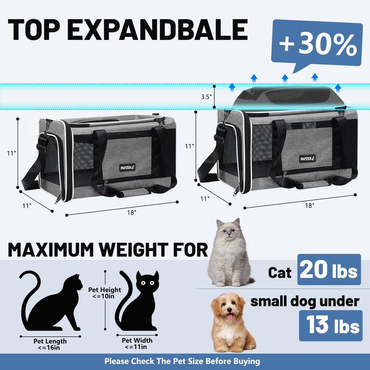 Top-Expandable Cat Carrier 18x11x11 U3270