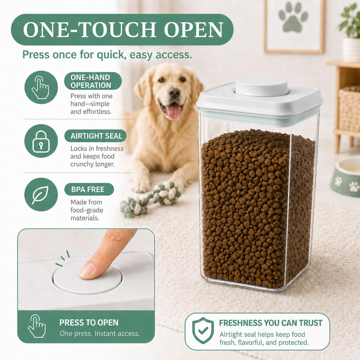 Airtight Pet Food Storage Container 4.2Qt with Lid and Scoop D955750