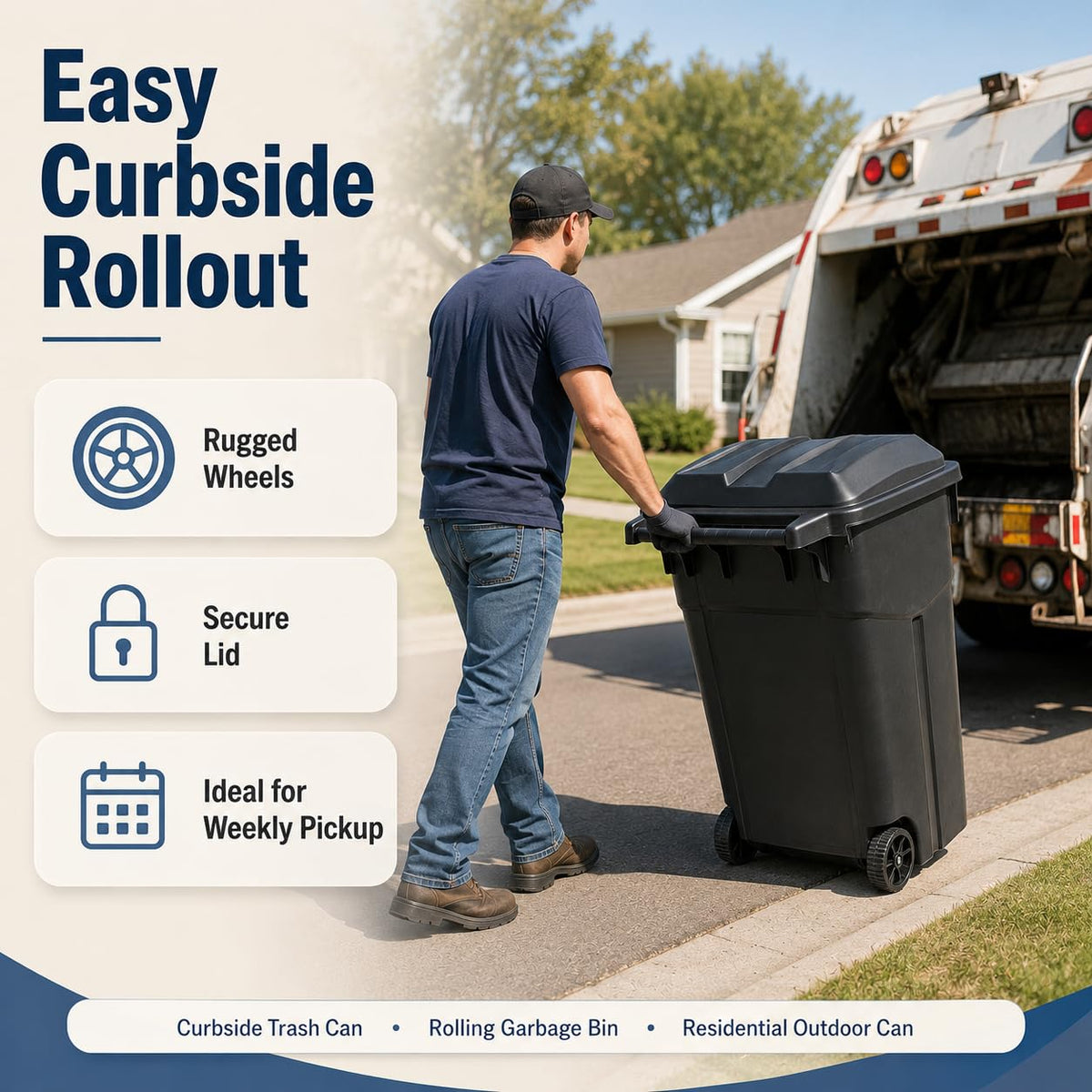 45 Gallon Wheeled Outdoor Trash Can with Lid O671545