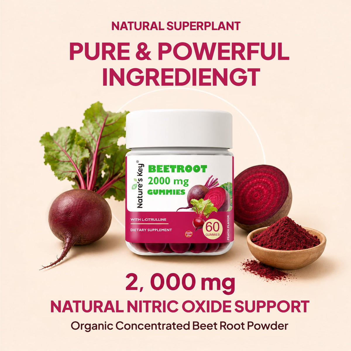 Beet Root Gummies 60 Count Vegan Non-GMO Gluten Free O96779