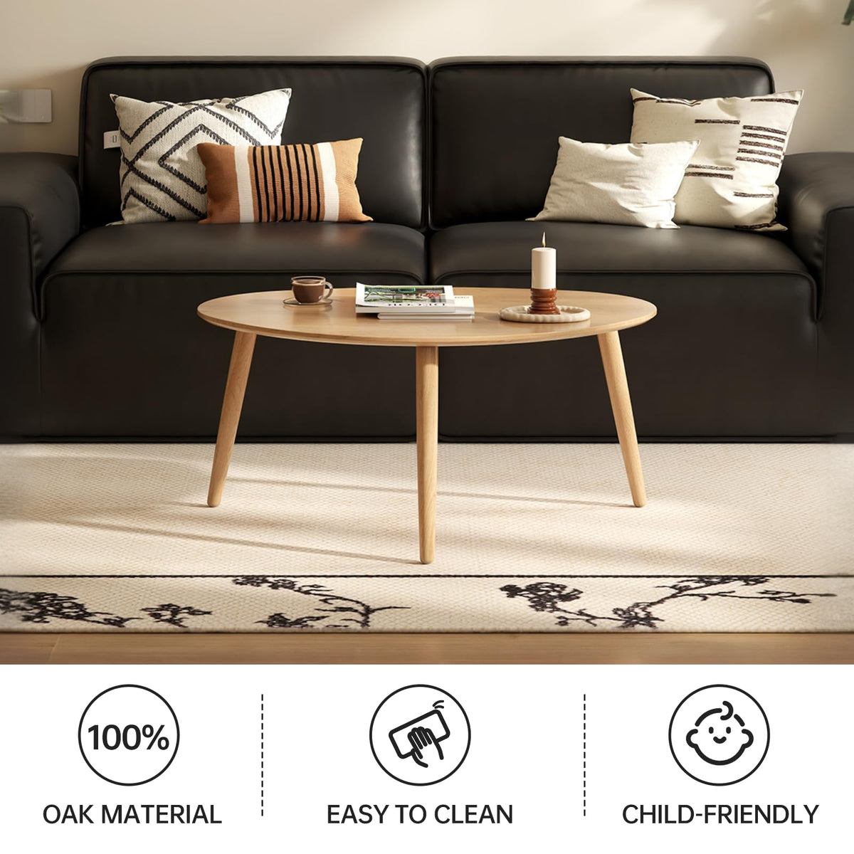 Small Oval Solid Wood Coffee Table A428291