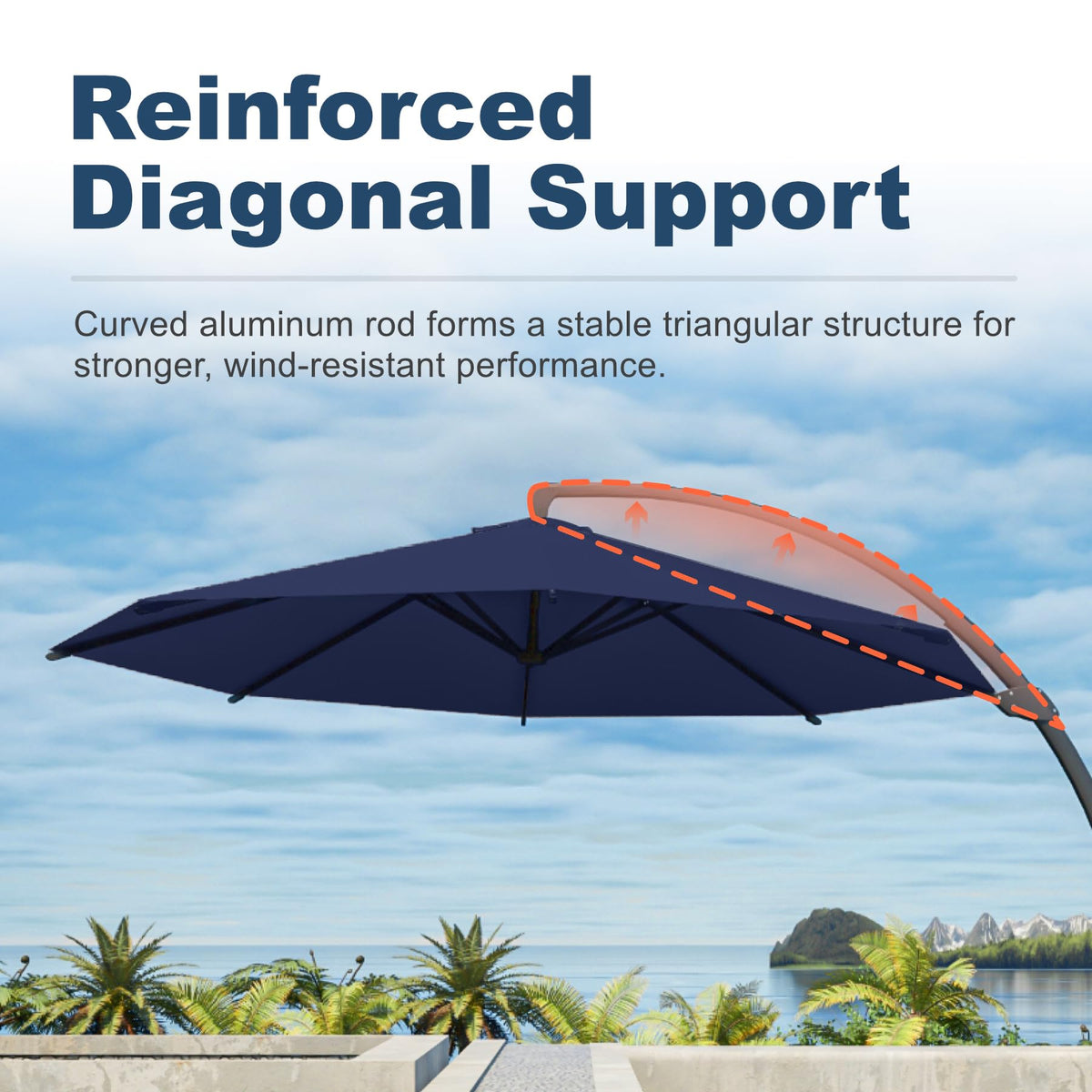 11FT Navy Blue Aluminum Cantilever Umbrella with Base Z5885