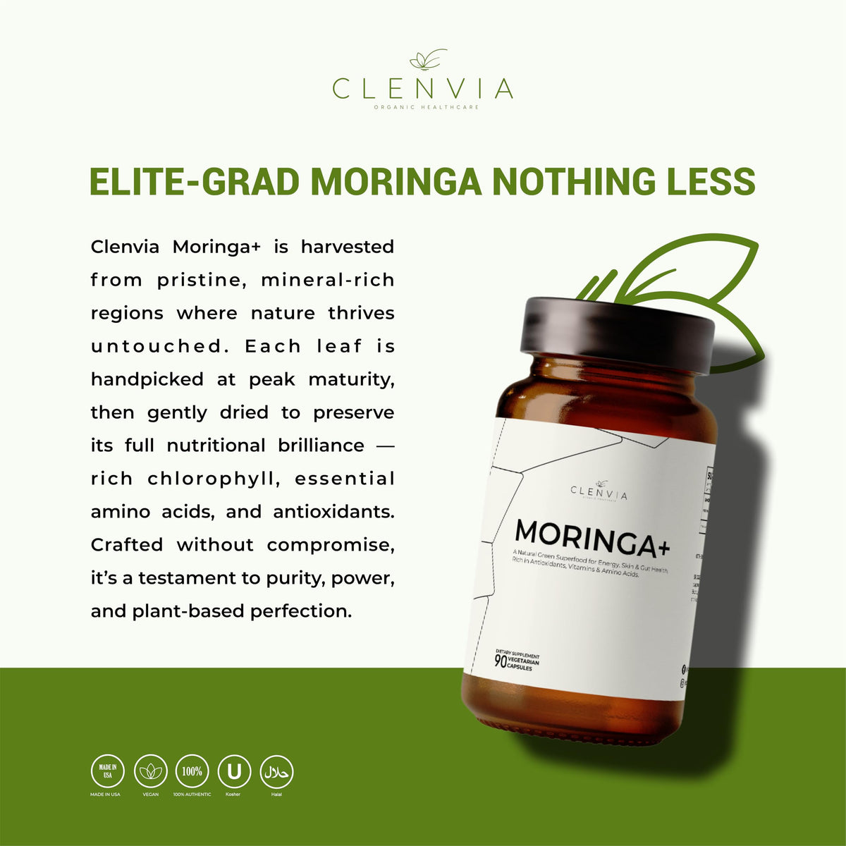 90 Capsules 1000mg Organic Moringa Leaf Powder Capsules L99045