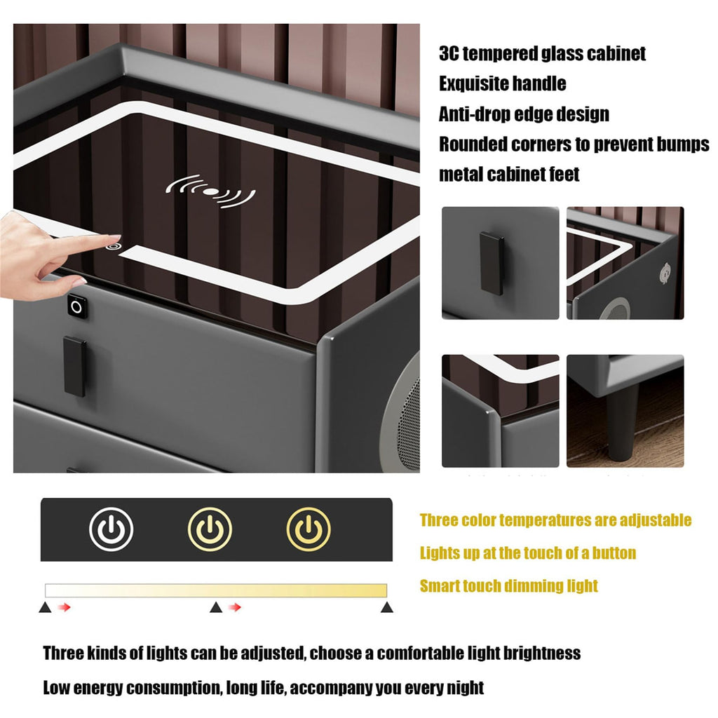 Pink 3 Drawer Smart Bedside Table with USB Charging C1787