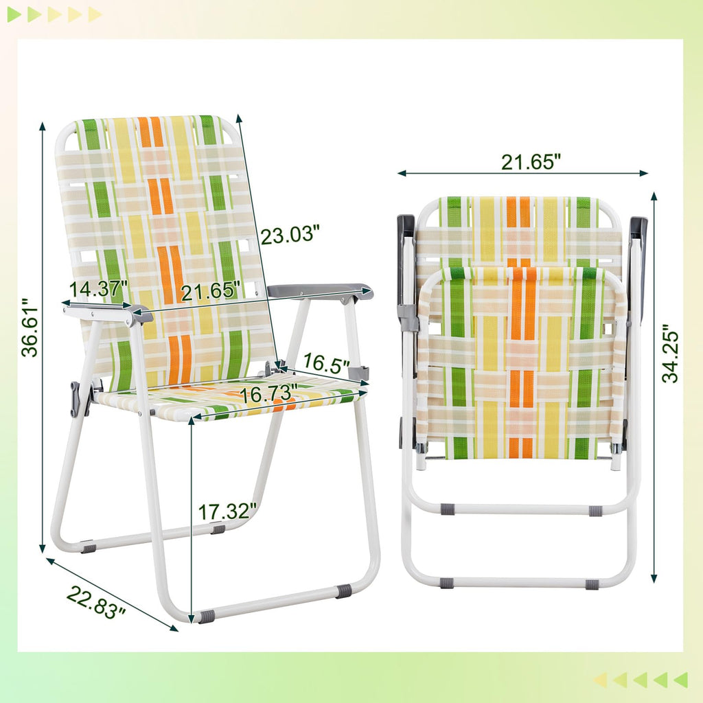Set of 2 Webbed Folding Beach Chairs Yellow & Green N671663