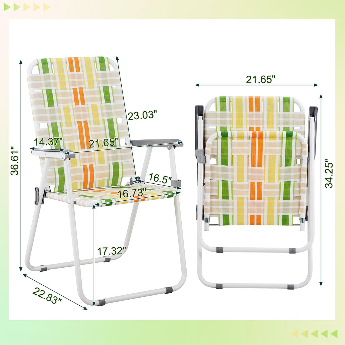 Set of 2 Webbed Folding Beach Chairs Yellow & Green N671663