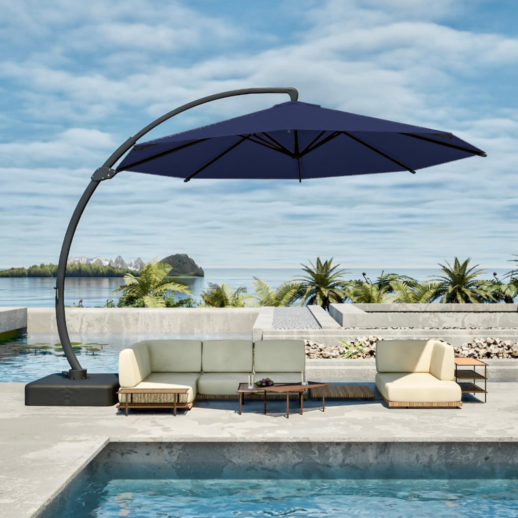 11FT Navy Blue Aluminum Cantilever Umbrella with Base Z5885