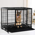 48" Heavy Duty Metal Dog Crate with Lockable Wheels, Double Door & Tray, Black V864