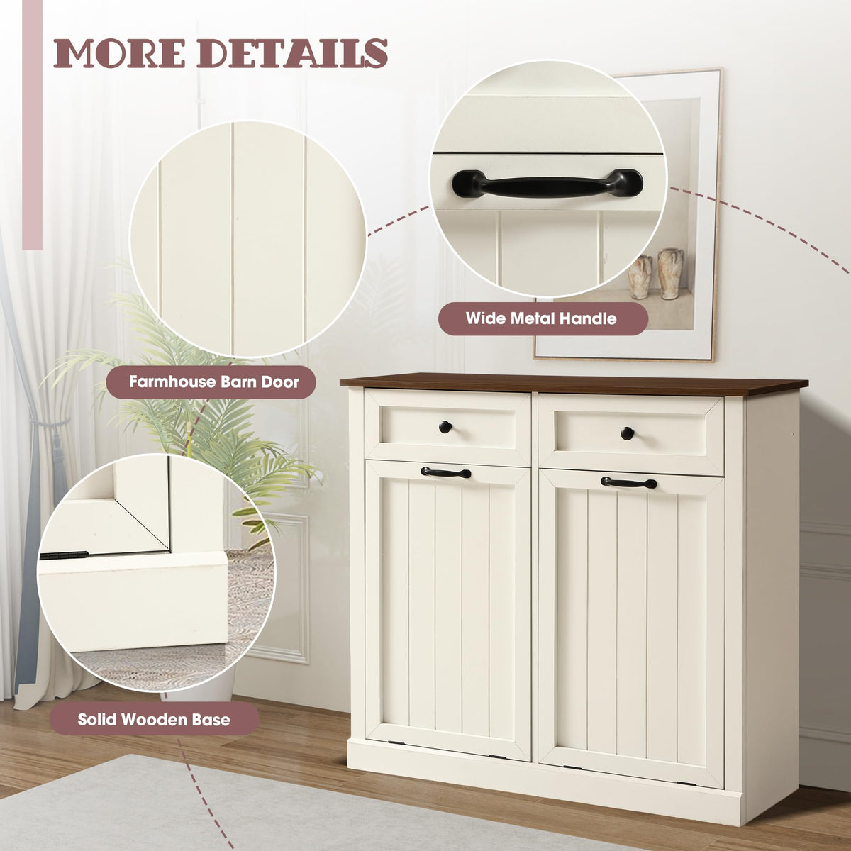 White 22 Gallon Wooden Laundry Hamper Cabinet with 2 Drawers L93363