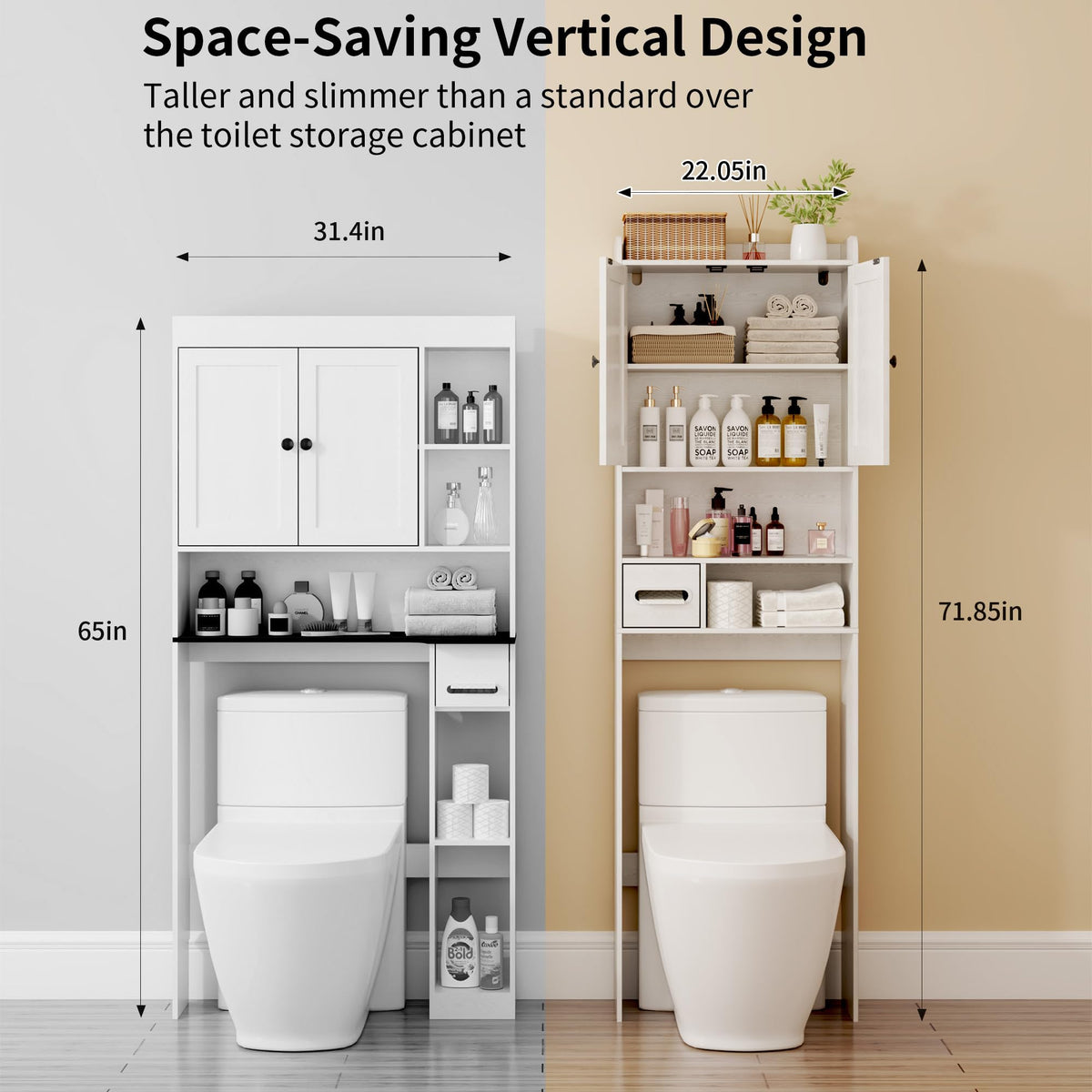 White Over the Toilet Storage Cabinet with Adjustable Shelves K502220