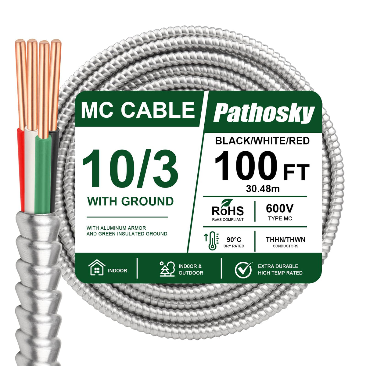 10 AWG Metal Clad Electrical Wire 100 FT A2912