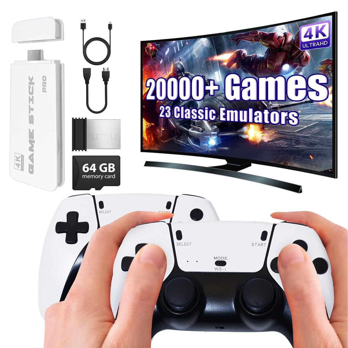 Wireless Retro Gaming Console Game Stick with 4K HDMI Output and 2 Wireless Controllers V7362