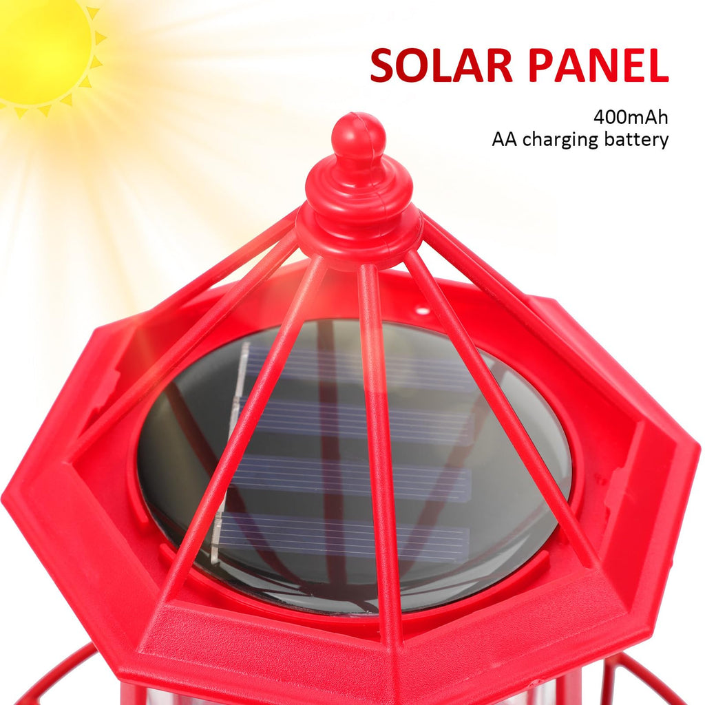 Solar Powered Red Lighthouse Figurine with Rotating Garden Light L22899