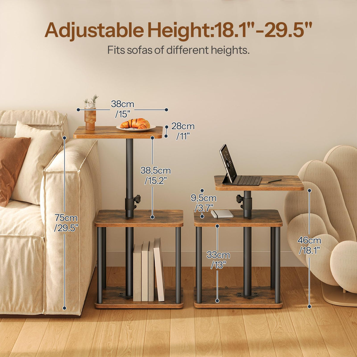 360° Rotating Height Adjustable End Table J840730