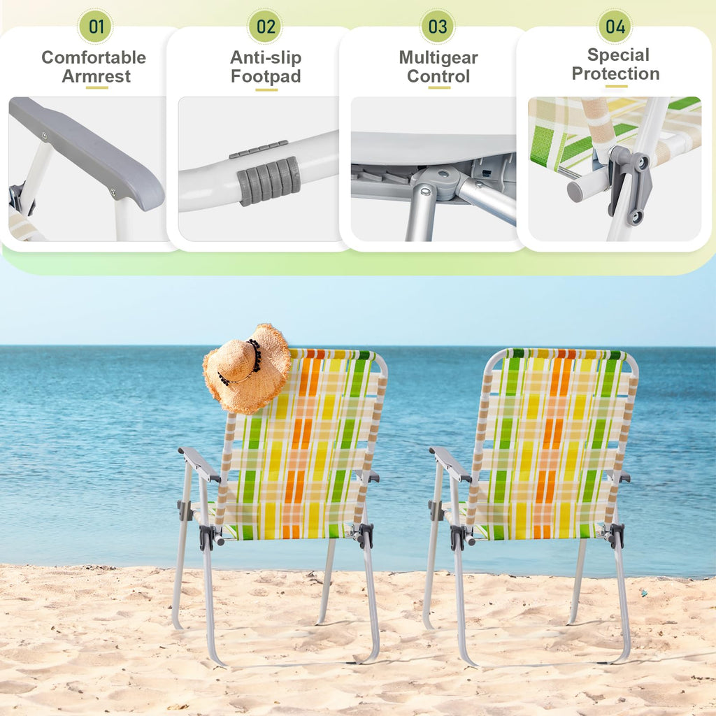 Set of 2 Webbed Folding Beach Chairs Yellow & Green N671663
