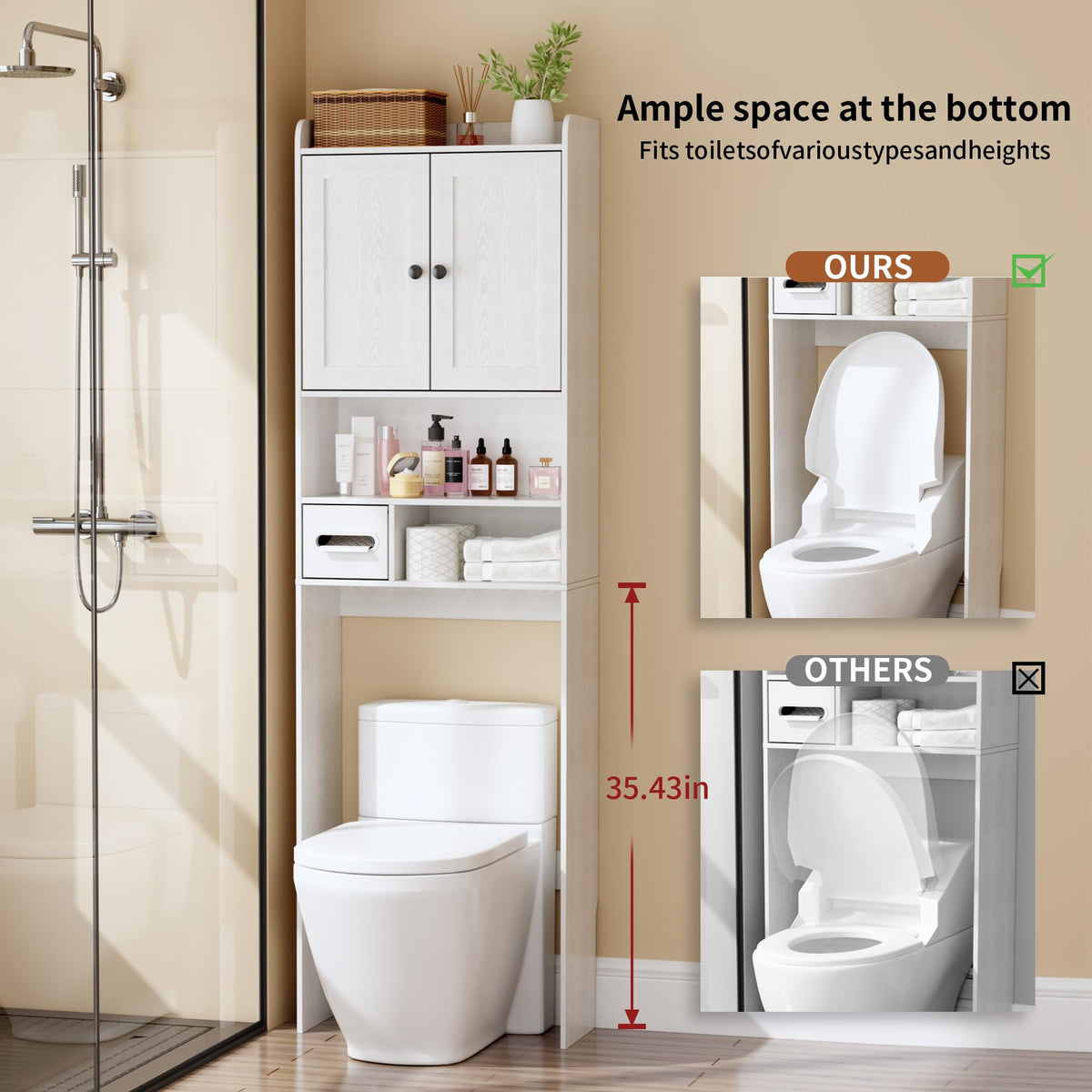 White Over the Toilet Storage Cabinet with Adjustable Shelves K502220