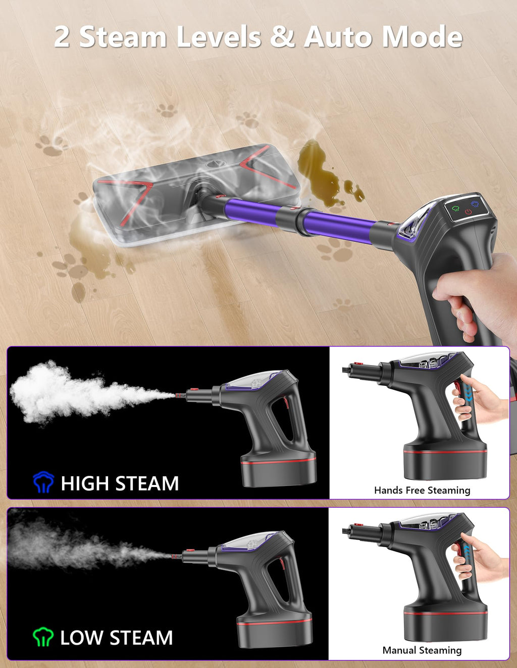 Heavy Duty All-in-One Steam Mop with Detachable Handheld Steamer A63677