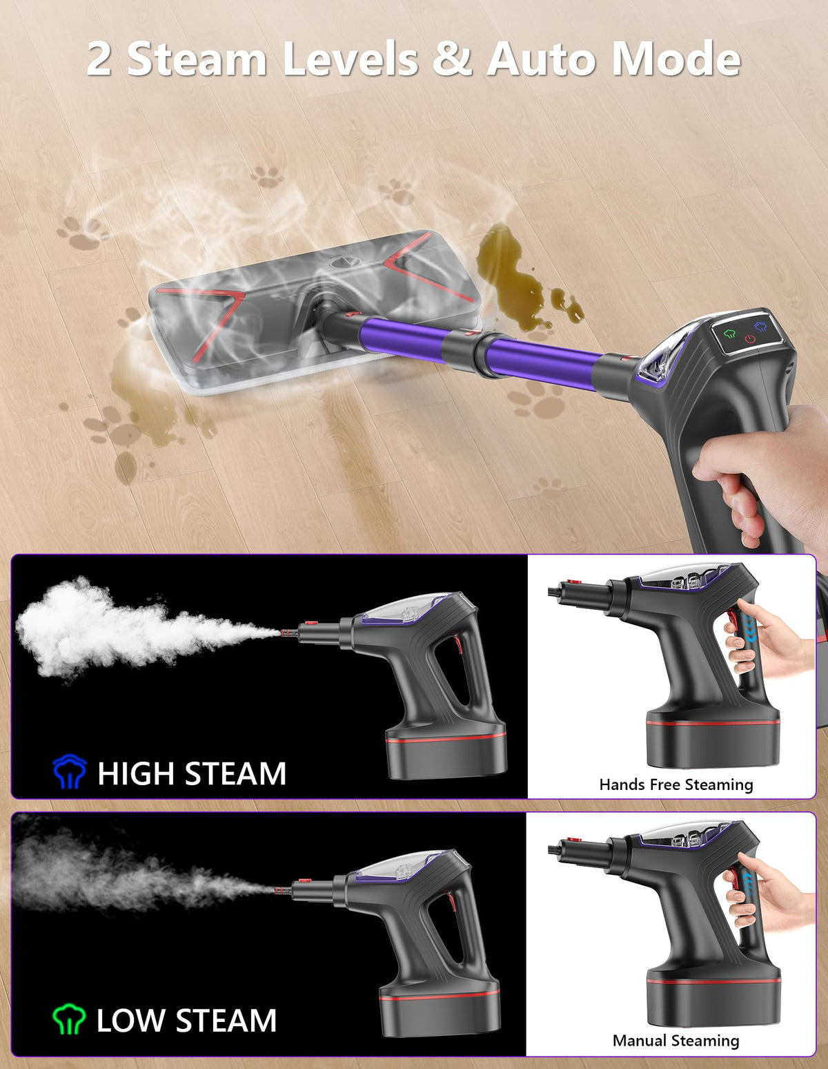 Heavy Duty All-in-One Steam Mop with Detachable Handheld Steamer A63677