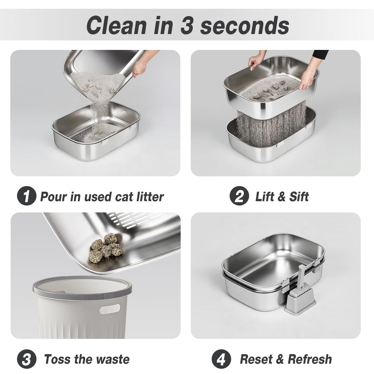 Stainless Steel Sifting Cat Litter Box H3807