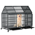 52 Inch Heavy Duty XXL Dog Crate with Open Roof Top, Trays and Wheels S1179