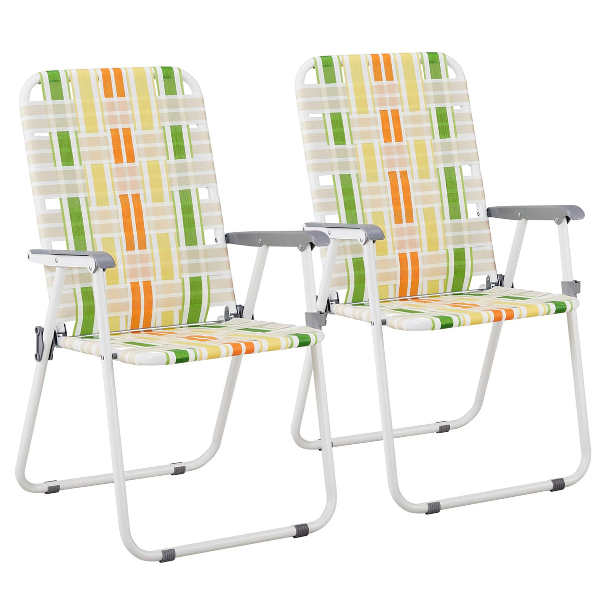 Set of 2 Webbed Folding Beach Chairs Yellow & Green N671663