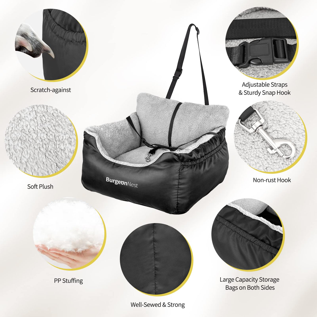 Dog Car Seat for Small Dogs & Cats Under 25 lbs, Black U879