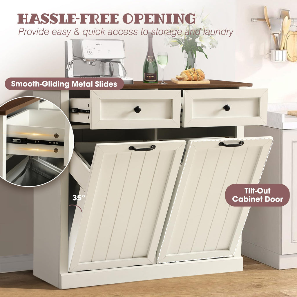 White 22 Gallon Wooden Laundry Hamper Cabinet with 2 Drawers L93363