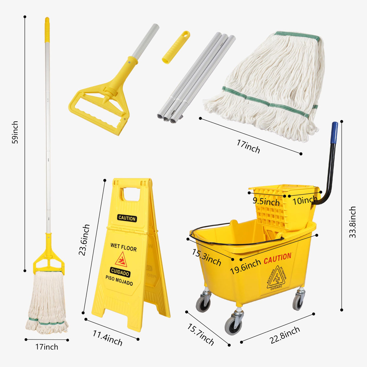35Qt. Side-Press Mop Bucket and Wringer Combo on Wheels, Yellow K661804