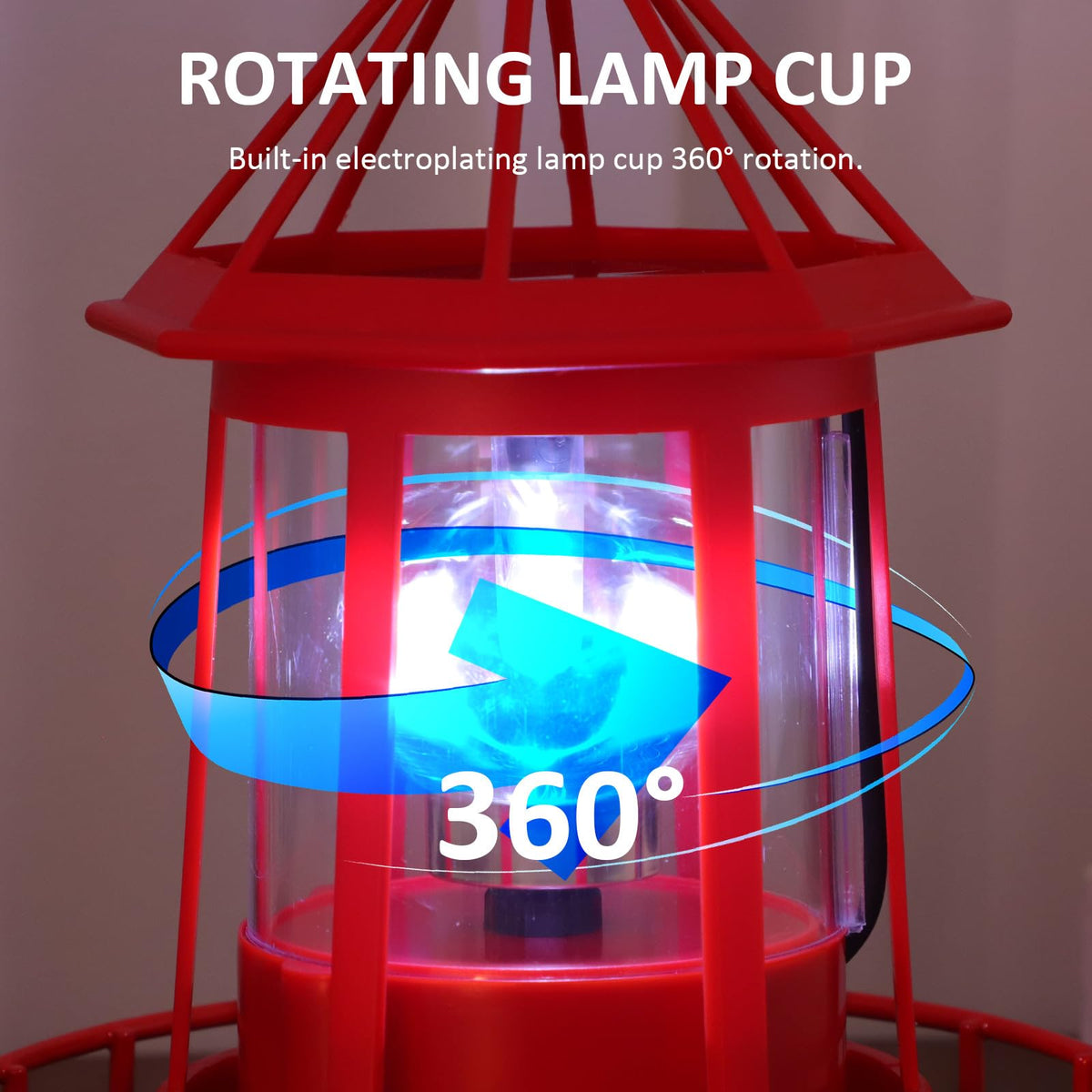 Solar Powered Red Lighthouse Figurine with Rotating Garden Light L22899
