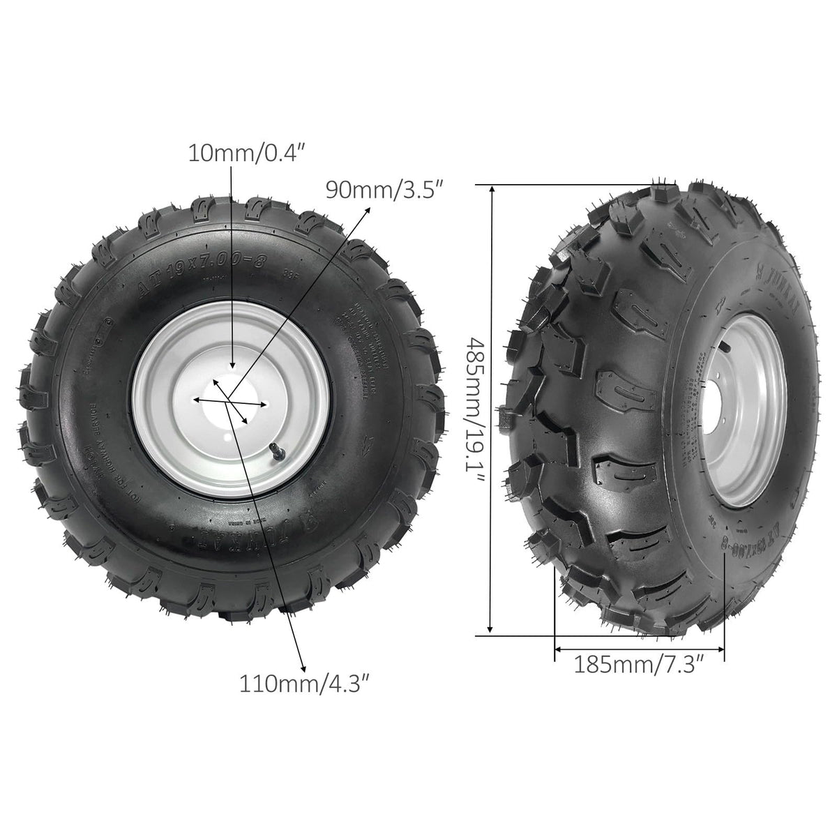 19x7-8 ATV UTV Off-Road Tire and Wheel with 8-Inch 4-Hole Rim Y5492