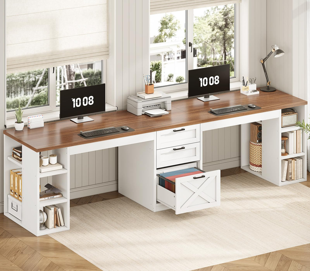 96.5" 2 Person Computer Desk with Storage Drawers B58861