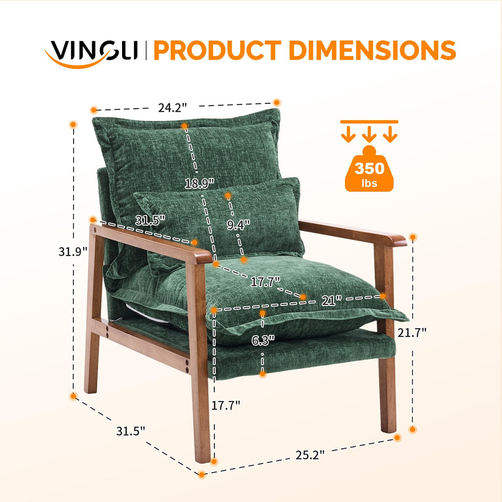 Dark Green Chenille Accent Armchairs Set of 2 with Lumbar Pillow A378738