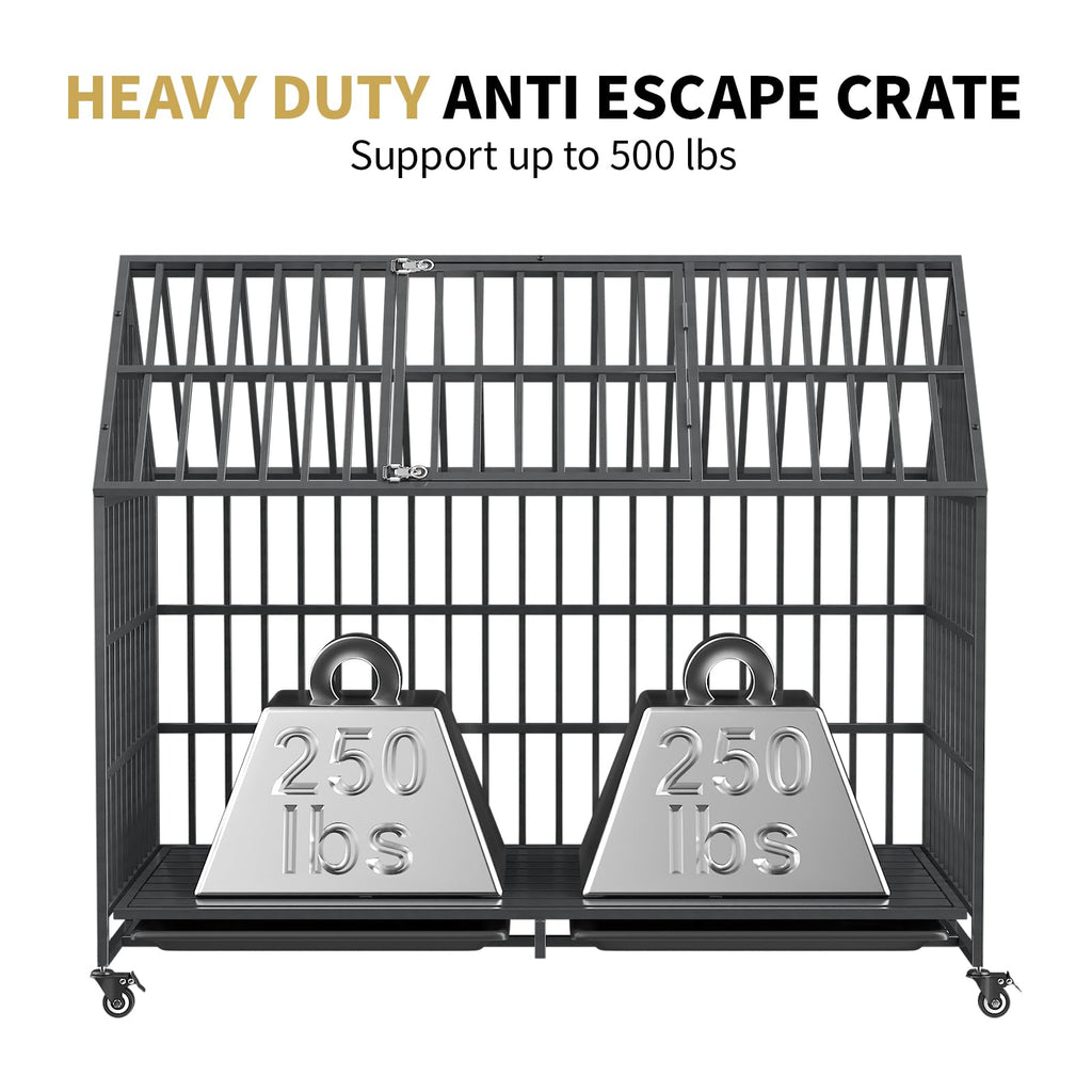 52 Inch Heavy Duty XXL Dog Crate with Open Roof Top, Trays and Wheels S1179