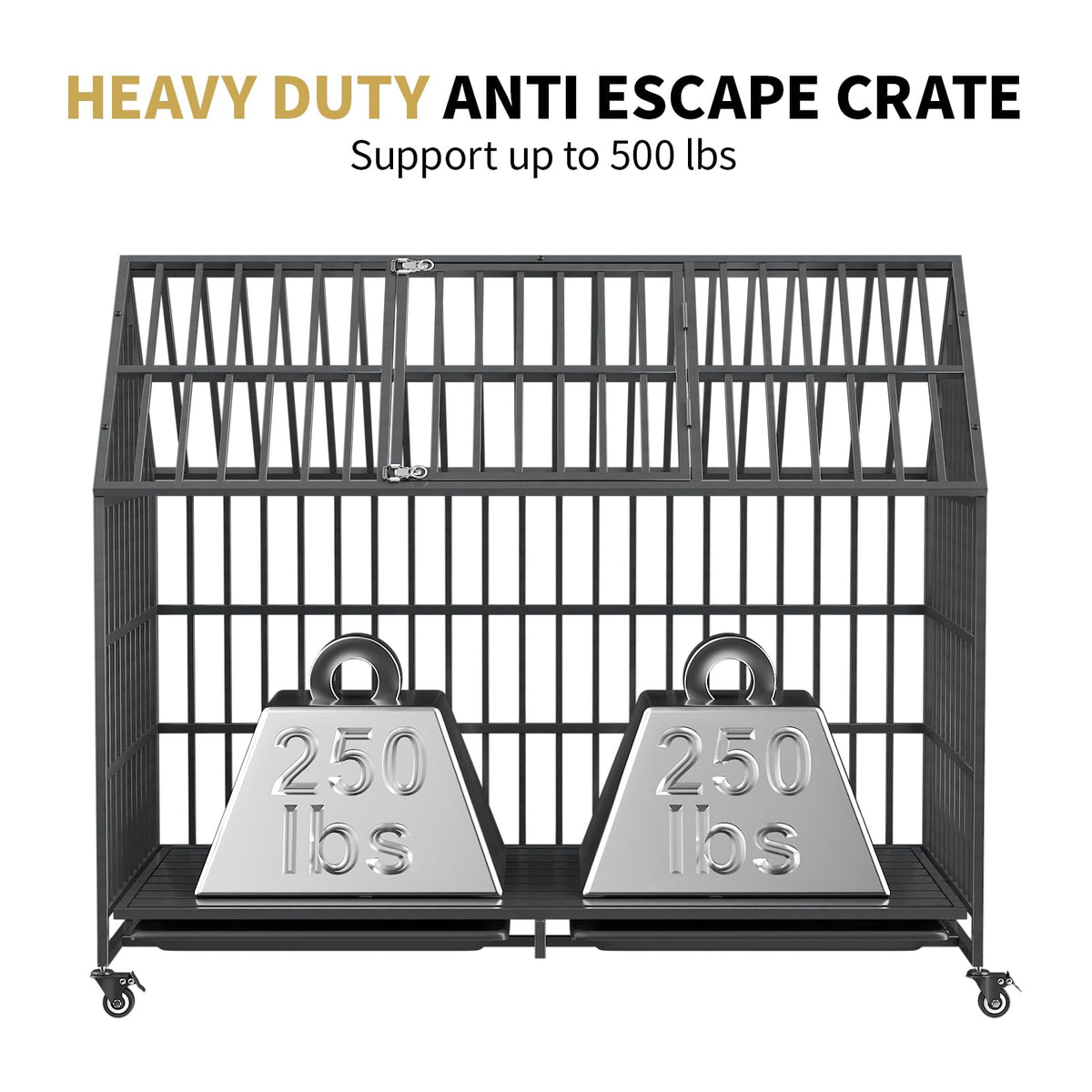 52 Inch Heavy Duty XXL Dog Crate with Open Roof Top, Trays and Wheels S1179