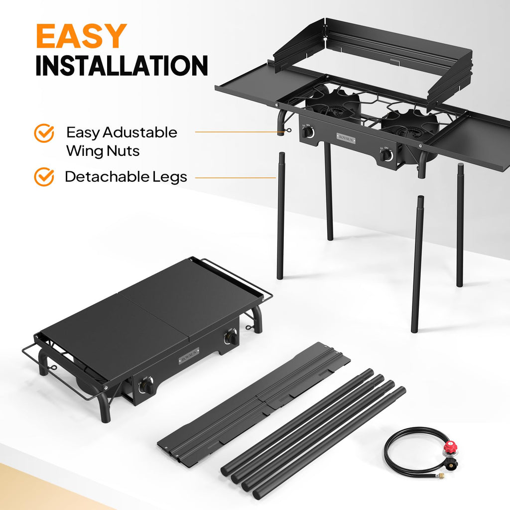 2 Burner Portable Propane Gas Stove with Side Shelves U604