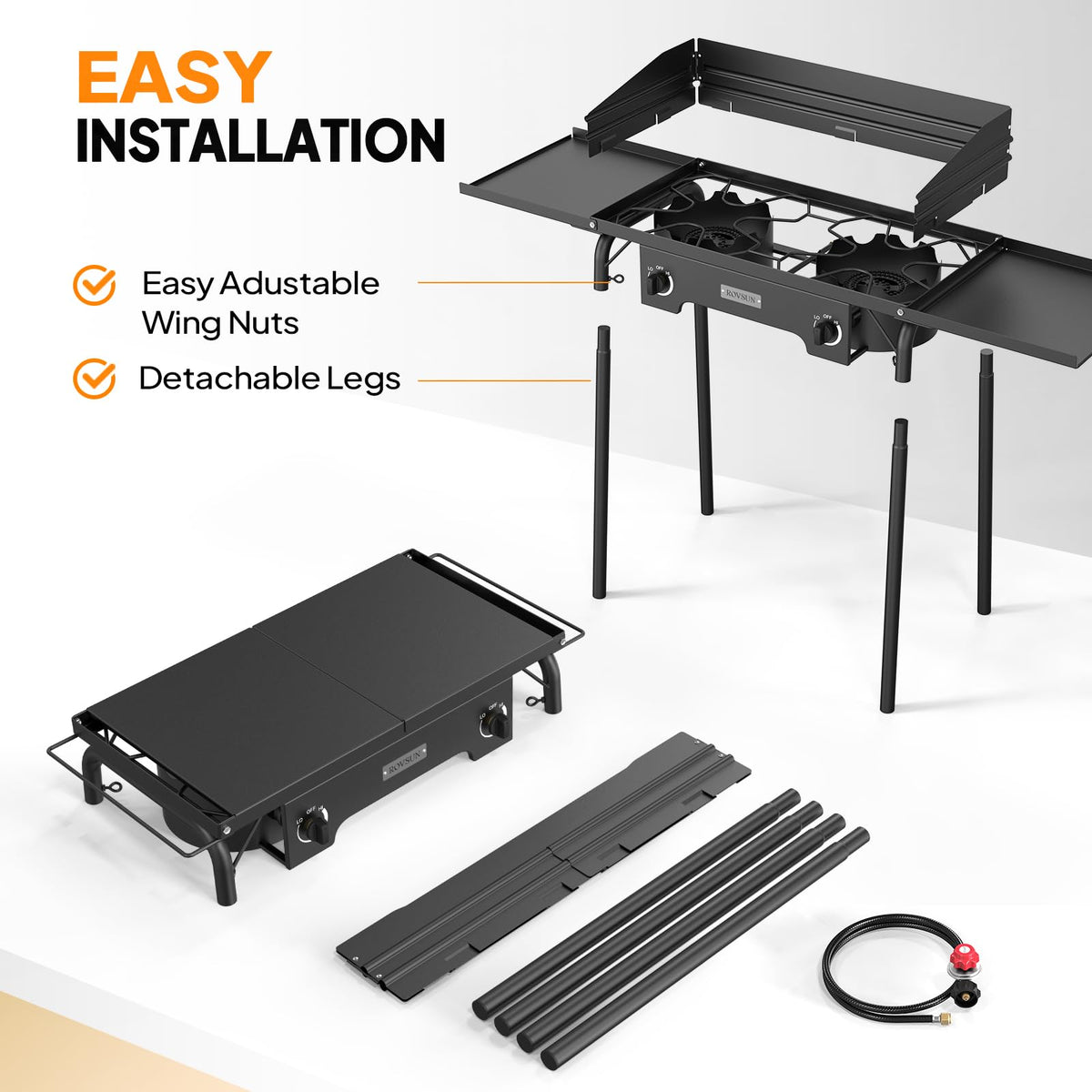2 Burner Portable Propane Gas Stove with Side Shelves U604