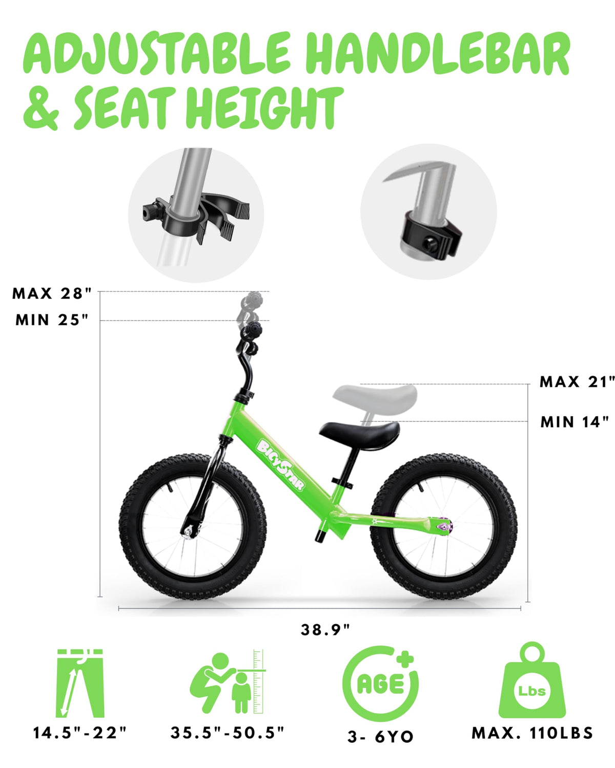 14 Inch Pink Balance Bike with Air Rubber Tires E428545