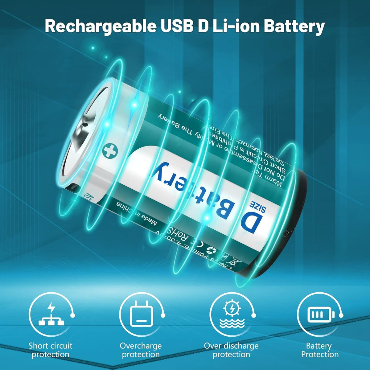 D Size Rechargeable Lithium Batteries with USB-C Charging Cable H134