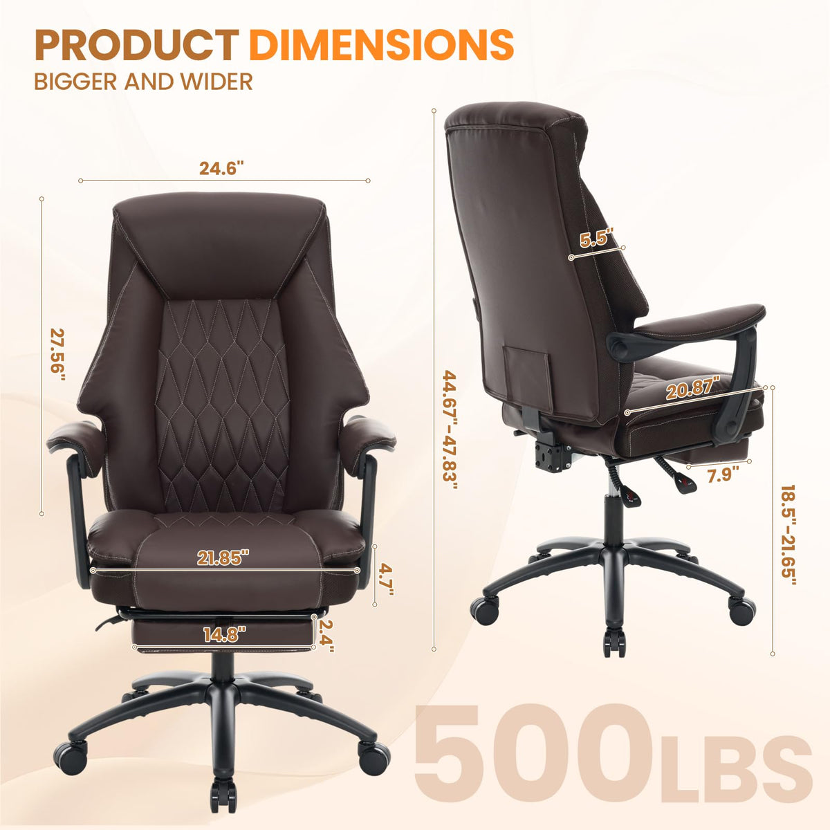 500lbs Big and Tall Office Chair with Footrest B4858